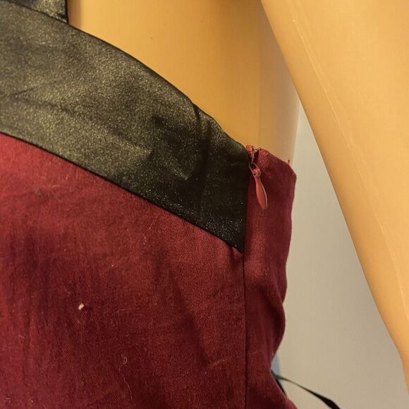 VTG 1980s Dressystar Milkmaid MidiDress MaroonBlack Goth Vamp Halter Strap Tie - Picture 12 of 12